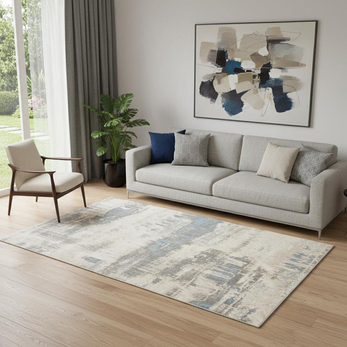 5' X 7' Abstract Distressed Area Rug (550341) - Ivory / Gray