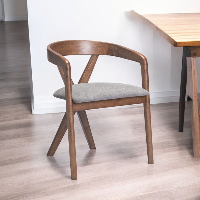Fabric Upholstered Open Back Dining Arm Chair - Gray / Brown