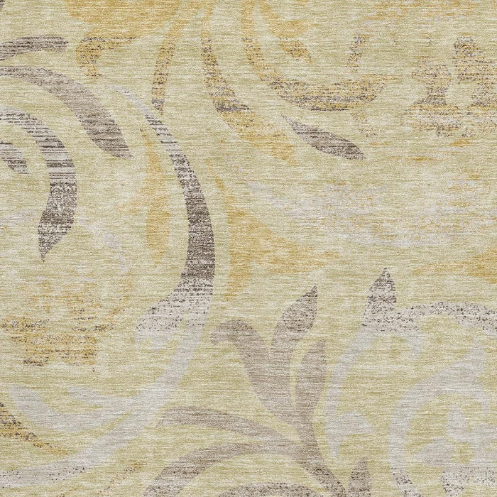 10' X 14' Floral Washable Area Rug With UV Protection - Gold