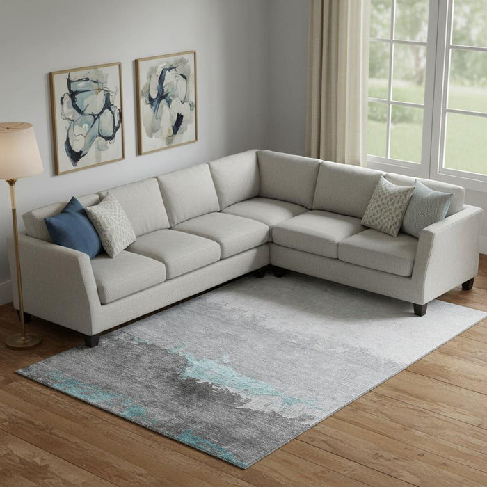 10' X 14' Abstract Washable Area Rug With UV Protection (706921) - Teal / Gray