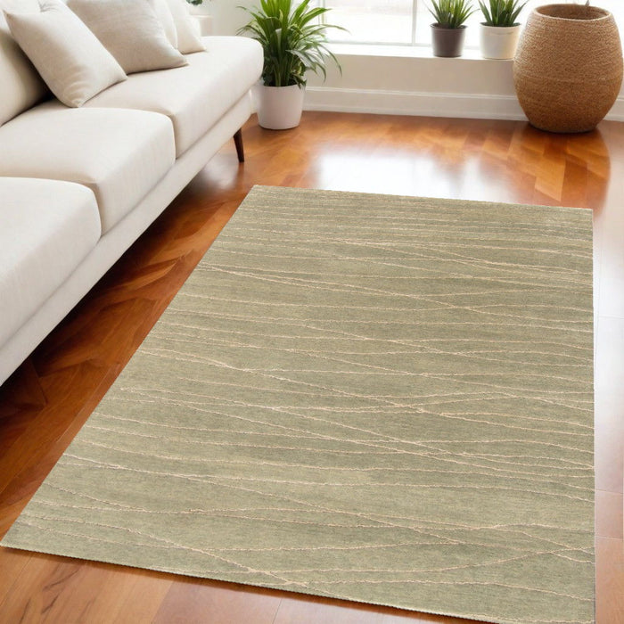 5' x 8' Wool Abstract Lines Hand Loomed Area Rug - Beige