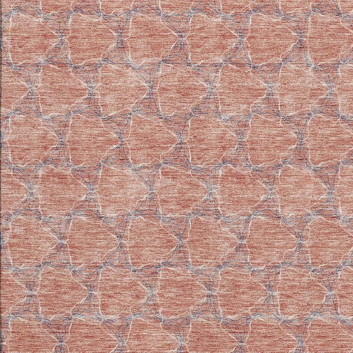 10' X 14' Geometric Washable Area Rug With UV Protection (676080) - Salmon / Ivory / Blue