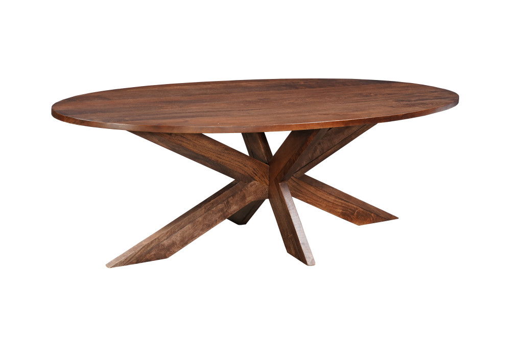 Solid Wood Cross Leg Base Oval Dining Table - Brown