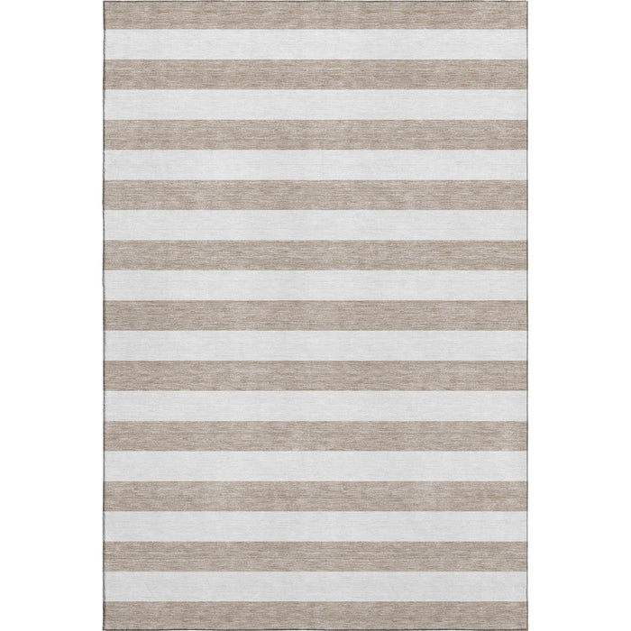 9' X 12' Striped Washable Area Rug With UV Protection (647667) - Taupe / Ivory