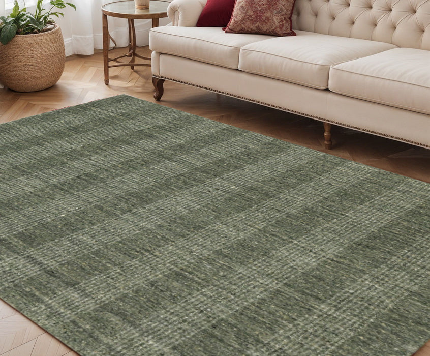 5' X 8' Wool Plaid Hand Woven Area Rug - Green