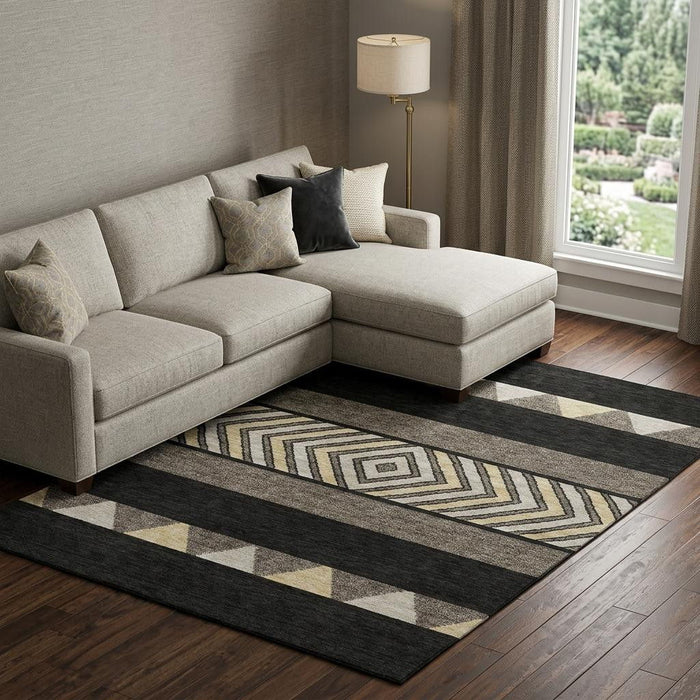 10' X 14' Southwestern Washable Area Rug With UV Protection (676380) - Black / Ivory / Wheat