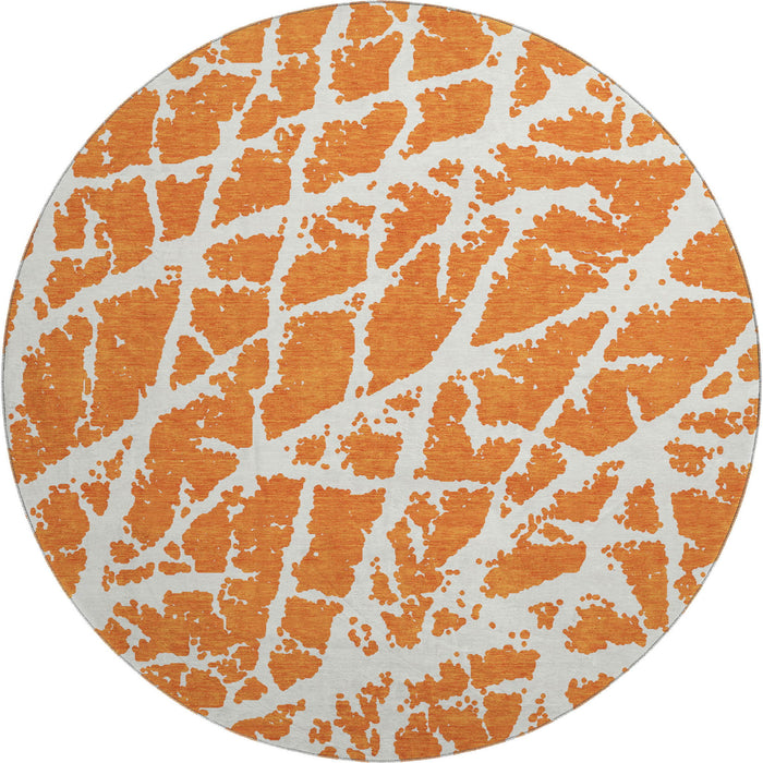 8' Abstract Washable Round Rug With UV Protection (646563) - Orange / Ivory