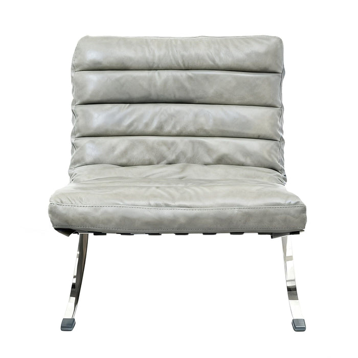 Tufted Leather Upholstered Folding Lounge Chair - Gray / Silver