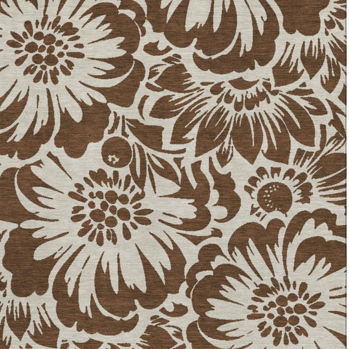 10' X 14' Floral Washable Area Rug With UV Protection (648628) - Brown / Ivory