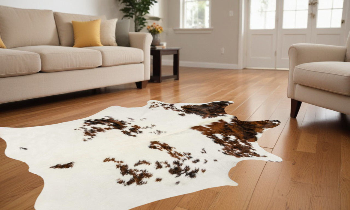 72' x 84' Cowhide Area Rug - Brown And White