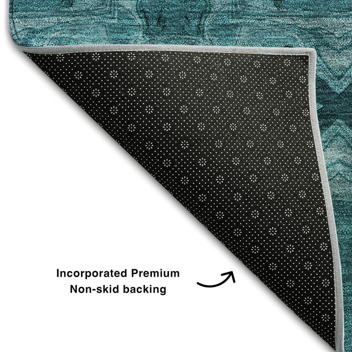 8' X 10' Floral Medallion Washable Area Rug With UV Protection (649520) - Teal / Gray