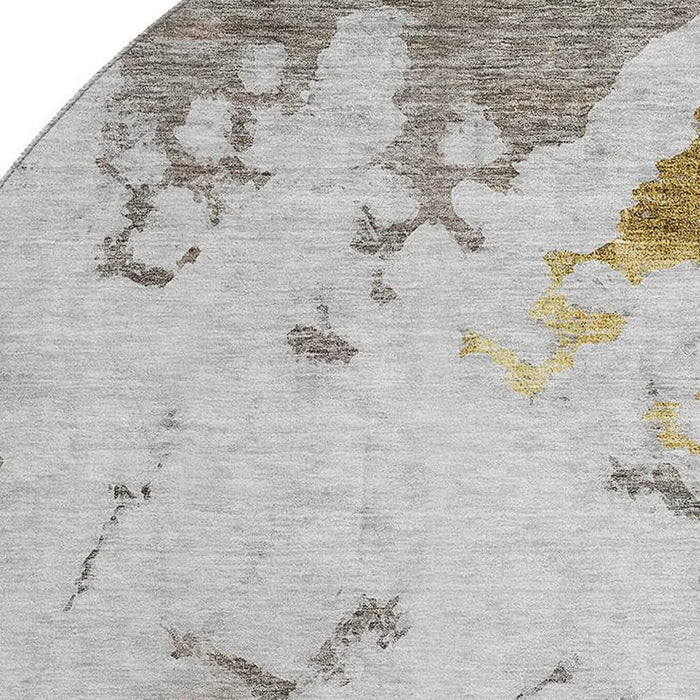 8' Abstract Washable Round Rug With UV Protection (651313) - Taupe / Gold / Ivory