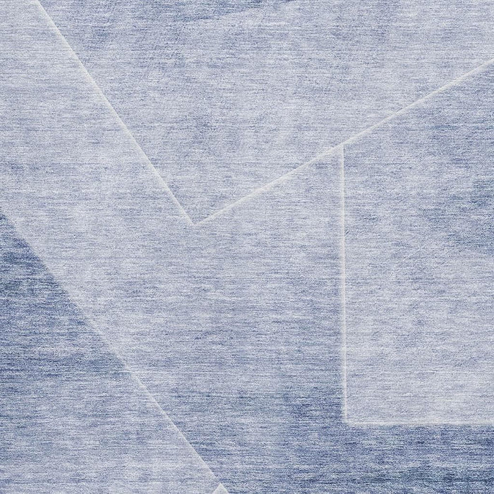 9' X 12' Geometric Washable Area Rug With UV Protection - Blue And Ivory