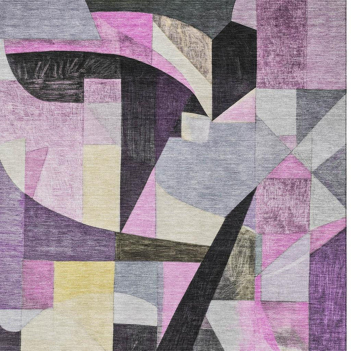 10' X 14' Abstract Washable Area Rug With UV Protection (700373) - Purple / Black / Yellow