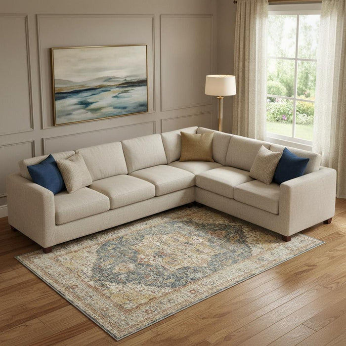 8' X 10' Oriental Distressed Area Rug (550775) - Beige / Blue / Ivory