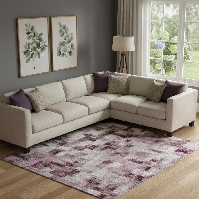 10' X 14' Abstract Washable Area Rug With UV Protection (709672) - Pink / Gray / Ivory