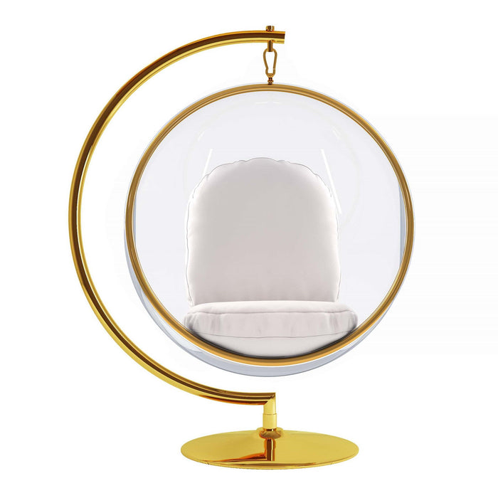 Faux Leather Balloon Chair - White And Gold