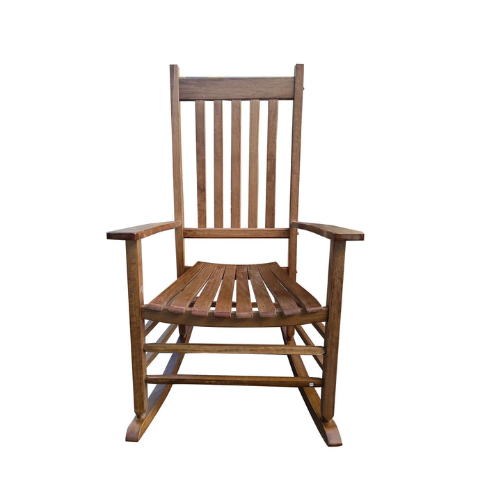 Giga balcony porch adult rocking chair with wooden armrests and slatted back, ideal for outdoor relaxation on a porch or patio.