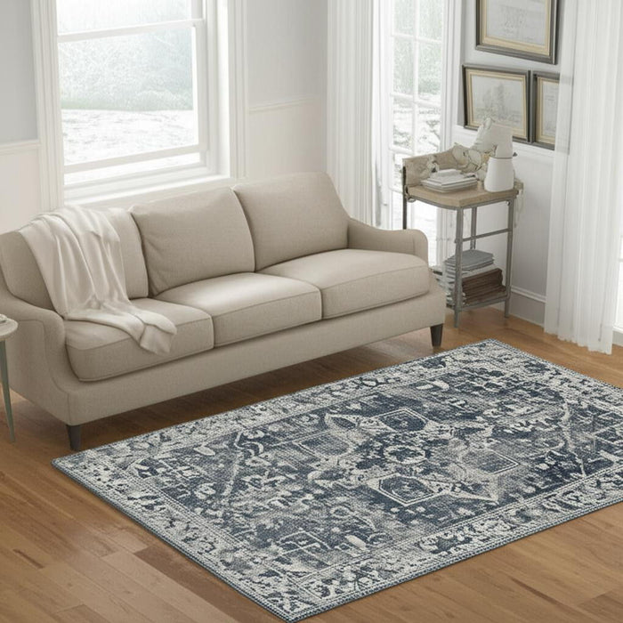 6' X 8' Tribal Washable Area Rug With UV Protection (609870) - Blue / Beige