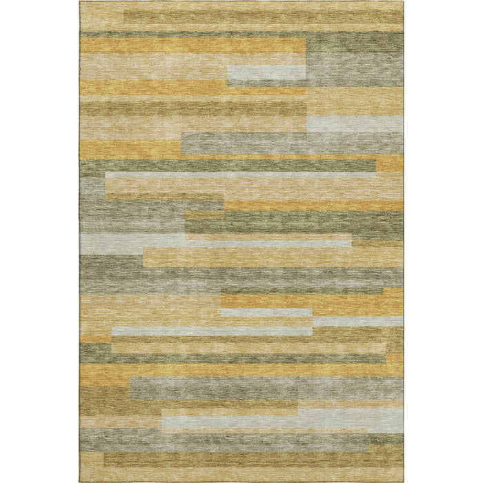 10' X 14' Striped Washable Area Rug With UV Protection (675780) - Amber / Ivory / Gray