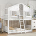 Giga house bunk bed with roof, window, window box, door, safety guardrails, and ladder for children’s bedroom.