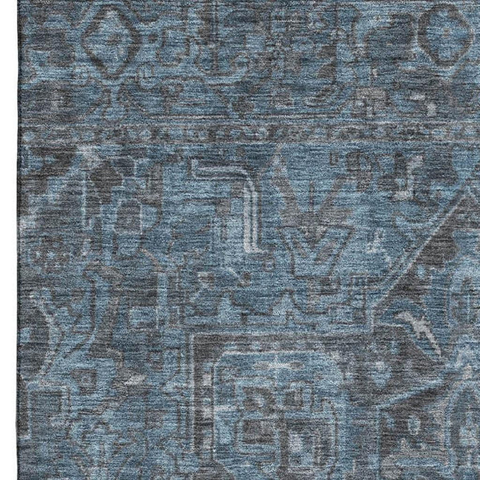 10' X 14' Medallion Distressed Washable Area Rug With UV Protection (649756) - Navy Blue / Gray