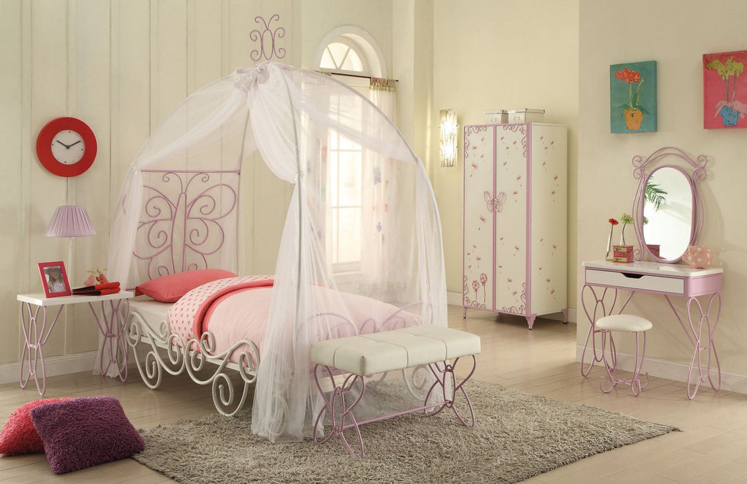 Purple and white metal dresser by HomeRoots featuring a standard wardrobe design with multiple drawers and a sturdy frame.