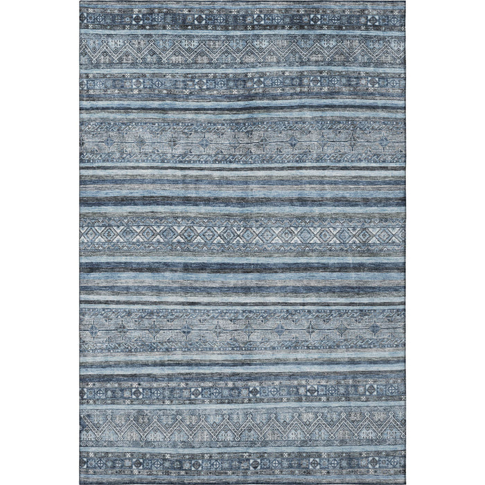 10' X 14' Striped Washable Area Rug With UV Protection (696176) - Blue / Gray