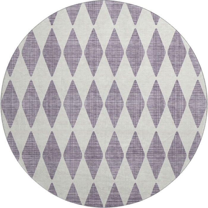 8' Diamond Washable Round Rug With UV Protection (650095) - Purple / Ivory