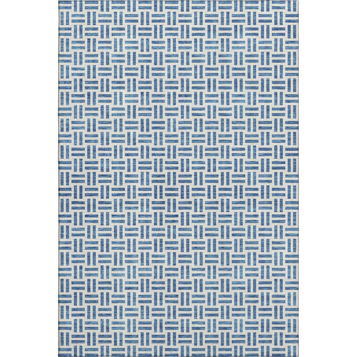 10' X 14' Geometric Washable Area Rug With UV Protection (677237) - Denim Blue / Ivory