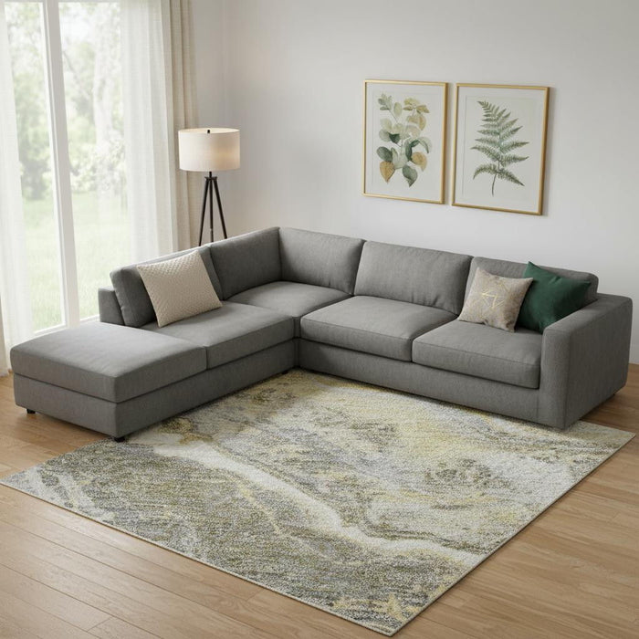 10' X 14' Abstract Washable Area Rug With UV Protection (697860) - Gold / Gray / Ivory