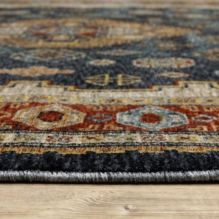 7.9' x 11.2' Oriental Power Loom Polyester Area Rug - Blue And Beige