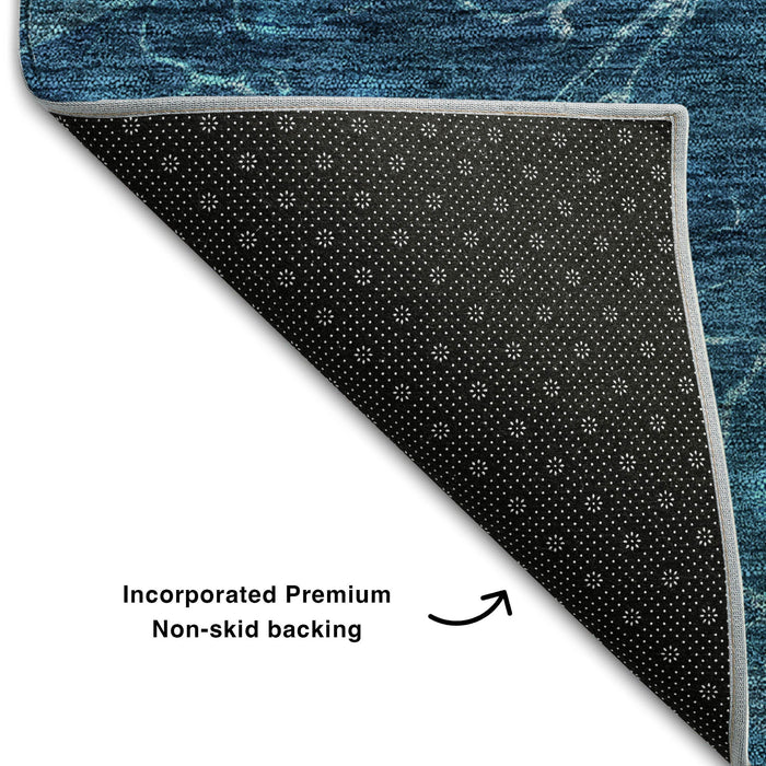 8' Abstract Washable Round Rug With UV Protection (654575) - Navy Blue / Ivory