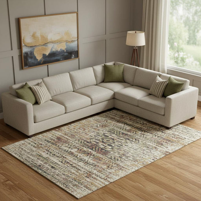 10' X 14' Moroccan Washable Area Rug With UV Protection (710502) - Beige / Charcoal / Copper