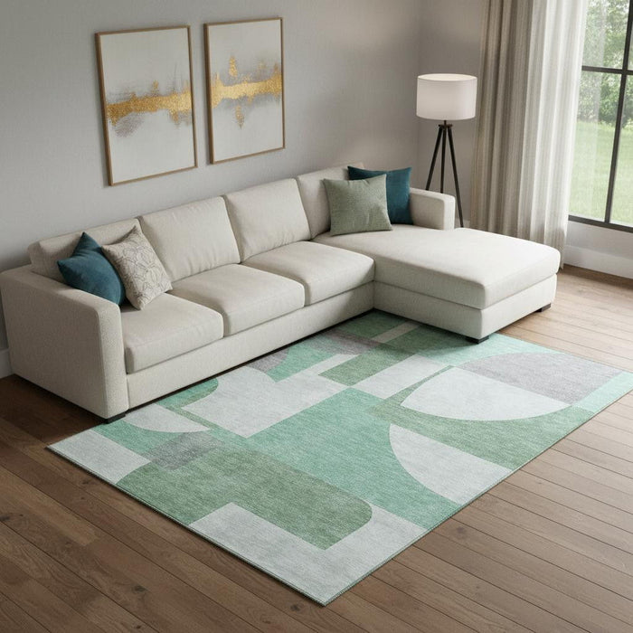 10' X 14' Abstract Geometric Washable Area Rug With UV Protection (697356) - Green / Gray / Ivory