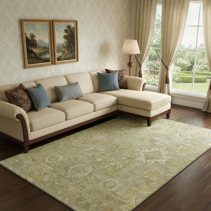 10' X 14' Oriental Washable Area Rug With UV Protection (708355) - Sage / Copper / Ivory