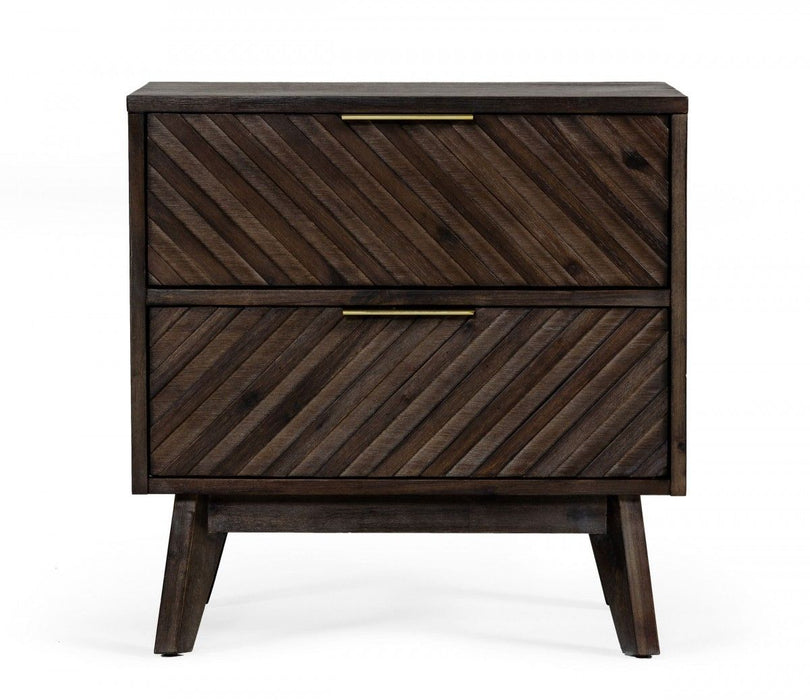 Classic Chevron Nightstand With Two Drawers - Dark Brown