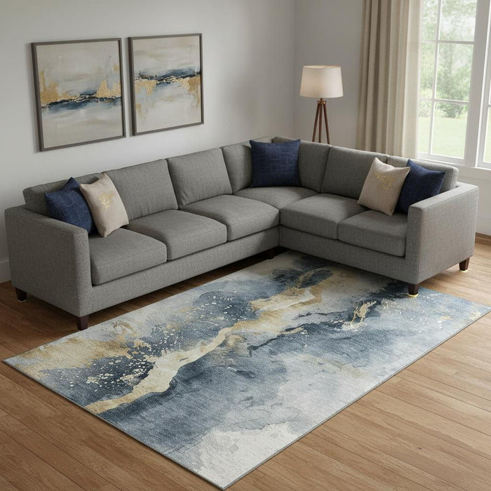 10' X 14' Abstract Washable Area Rug With UV Protection (697938) - Graphite / Gold / Silver