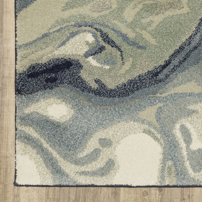 10' x 13' Abstract Power Loom Stain Resistant Area Rug - Blue Green And Gray