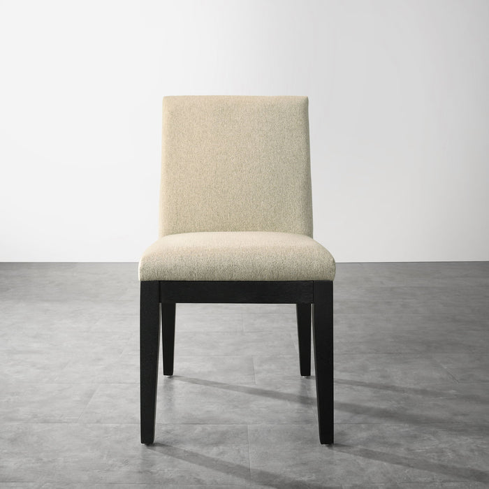Set of two Roundhill Furniture Rocco beige contemporary solid wood dining chairs by Giga, with cushioned seats and sleek design.