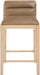 Set of two Meridian Furniture Ellis vegan leather upholstered counter stools in tan with natural wood legs.