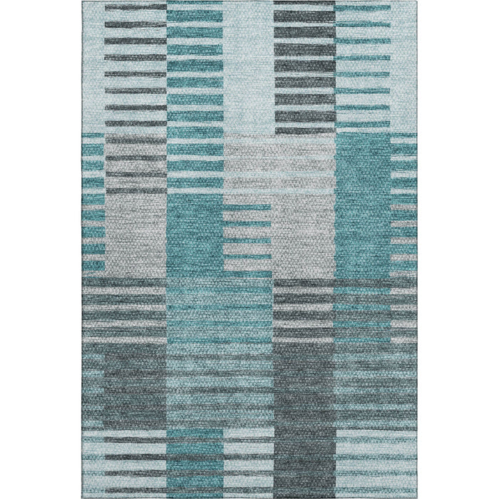 10' X 14' Striped Washable Area Rug With UV Protection (656274) - Teal / Ivory / Gray