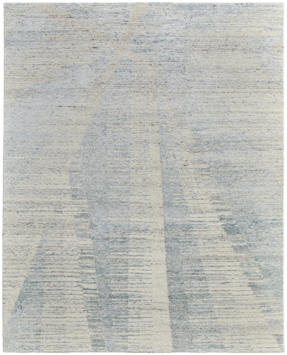 8' X 12' Abstract Hand Knotted Distressed Area Rug - Blue
