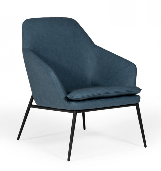 Faux Leather And Black Metal Modern Armchair - Dark Teal