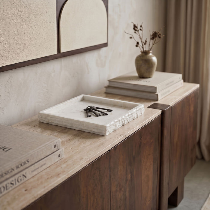 Marble tray by Meridian Furniture featuring a smooth, polished genuine marble surface with raised edges for serving or display.