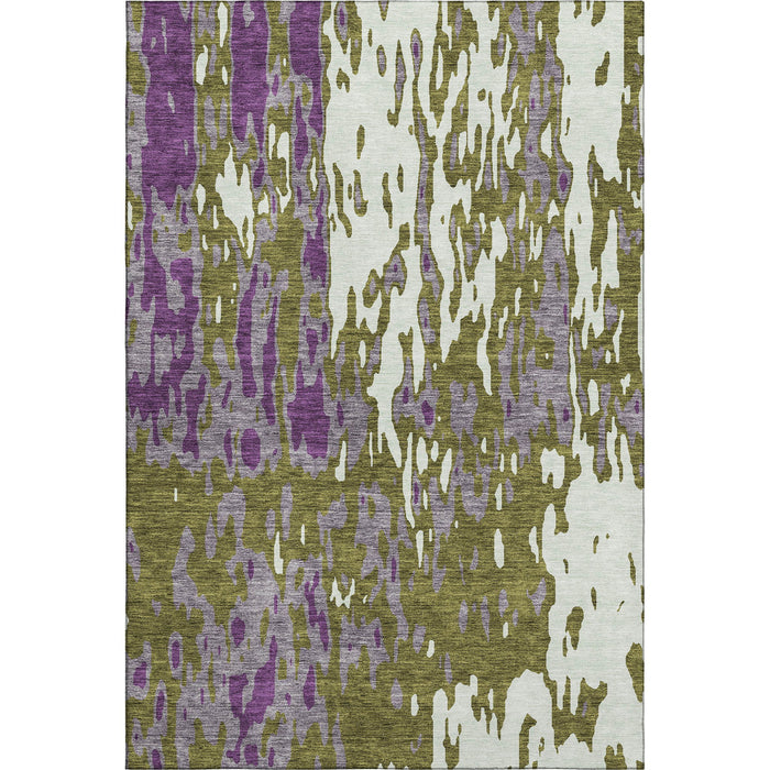 10' X 14' Abstract Washable Area Rug With UV Protection (675858) - Olive Green / Purple / Ivory