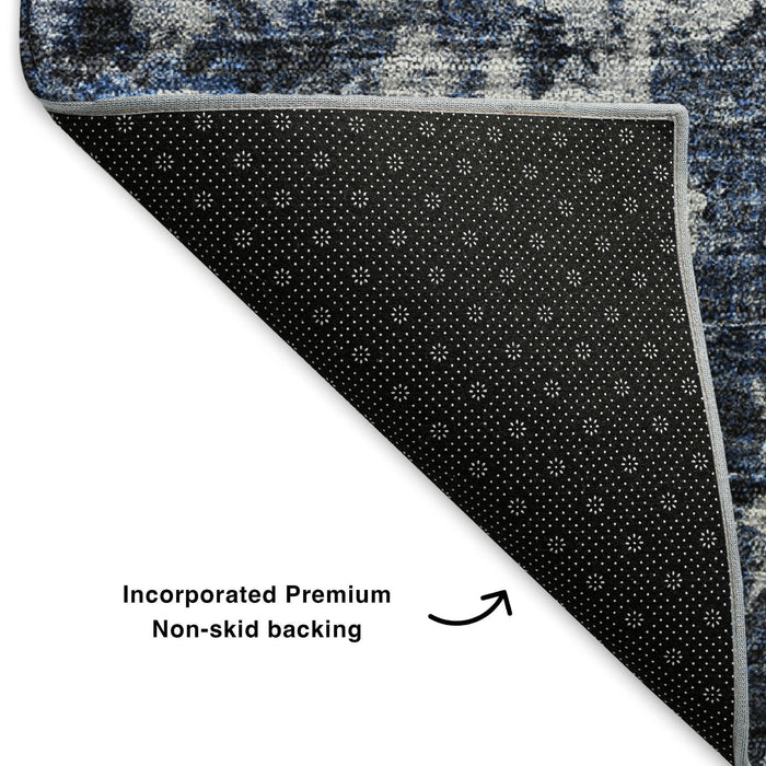 10' X 14' Oriental Washable Area Rug With UV Protection (653761) - Blue / Ivory