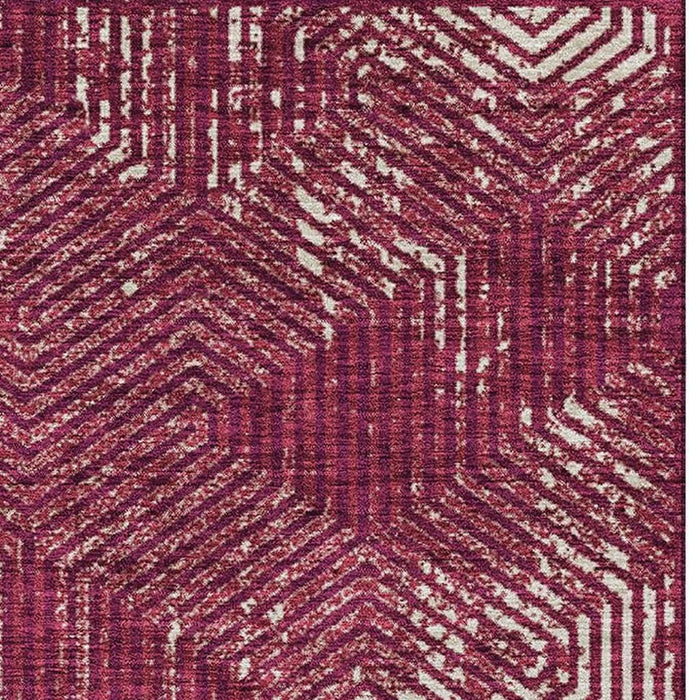 10' X 14' Geometric Washable Area Rug With UV Protection (672476) - Burgundy / Ivory
