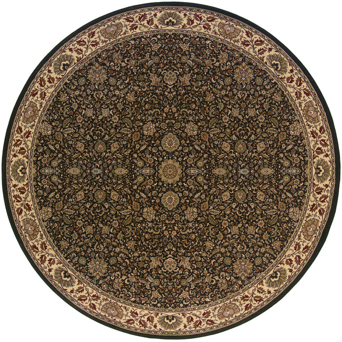 8' Oriental Round Rug - Brown / Ivory