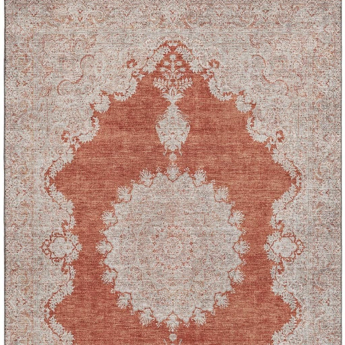 10' X 14' Oriental Washable Area Rug With UV Protection (678910) - Rust / Beige